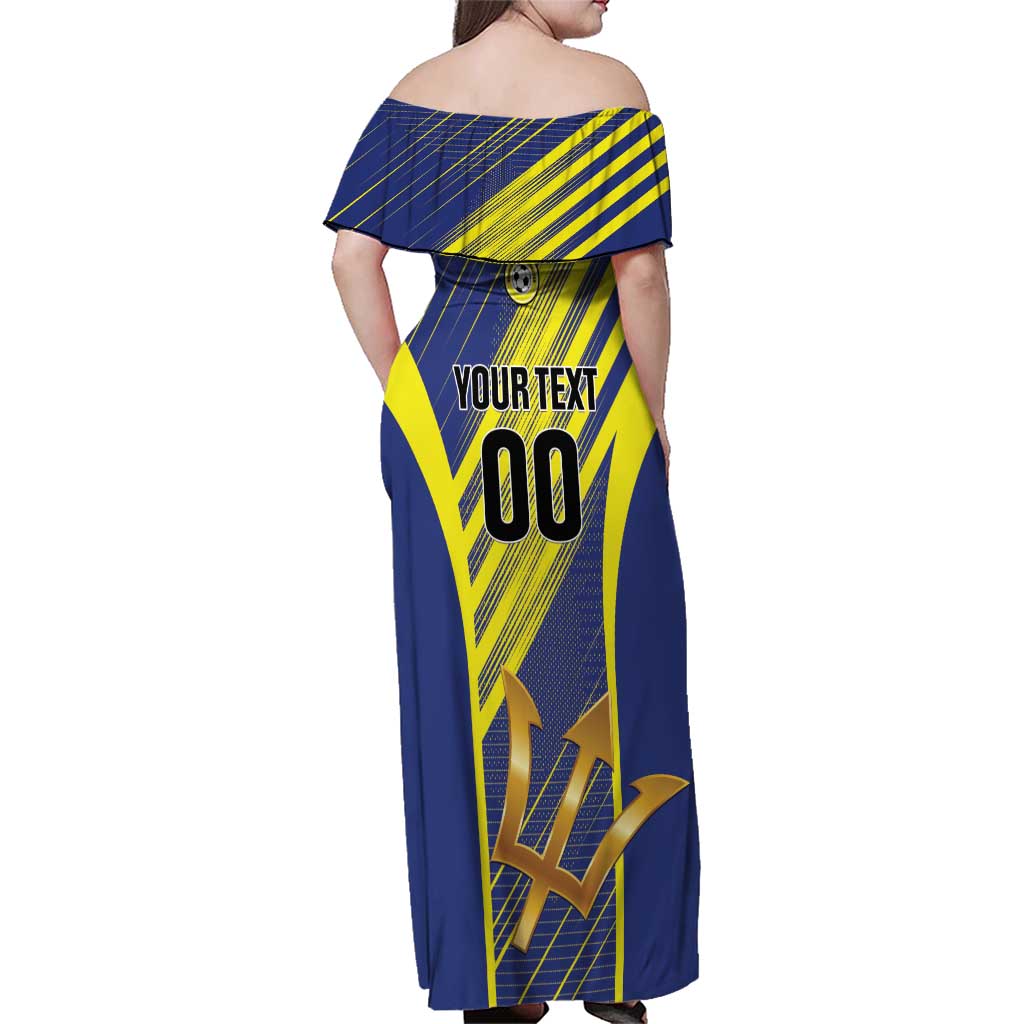 Custom Barbados Football Family Matching Off Shoulder Maxi Dress and Hawaiian Shirt Go Champions Bajan Tridents