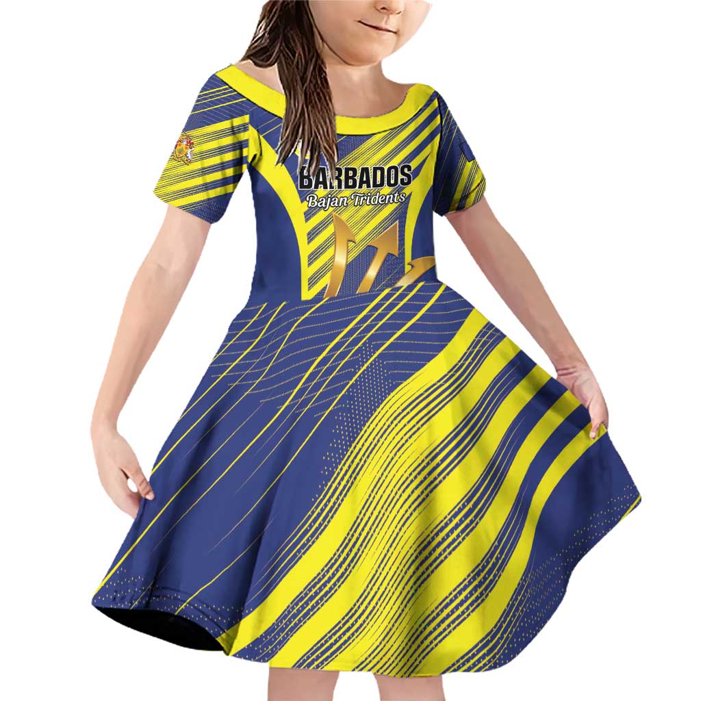 Custom Barbados Football Family Matching Off Shoulder Short Dress and Hawaiian Shirt Go Champions Bajan Tridents