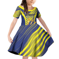 Custom Barbados Football Family Matching Off Shoulder Short Dress and Hawaiian Shirt Go Champions Bajan Tridents