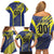 Custom Barbados Football Family Matching Off Shoulder Short Dress and Hawaiian Shirt Go Champions Bajan Tridents