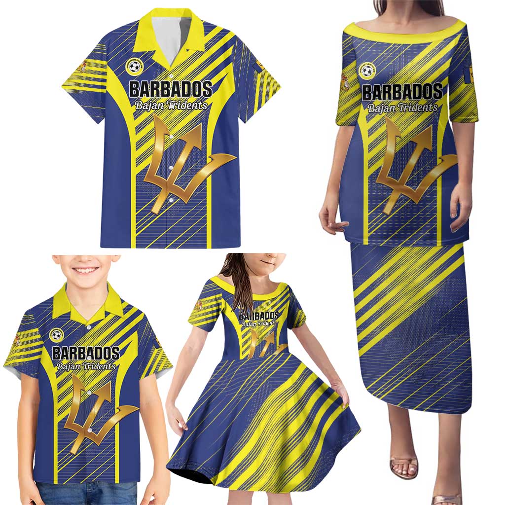 Custom Barbados Football Family Matching Puletasi and Hawaiian Shirt Go Champions Bajan Tridents