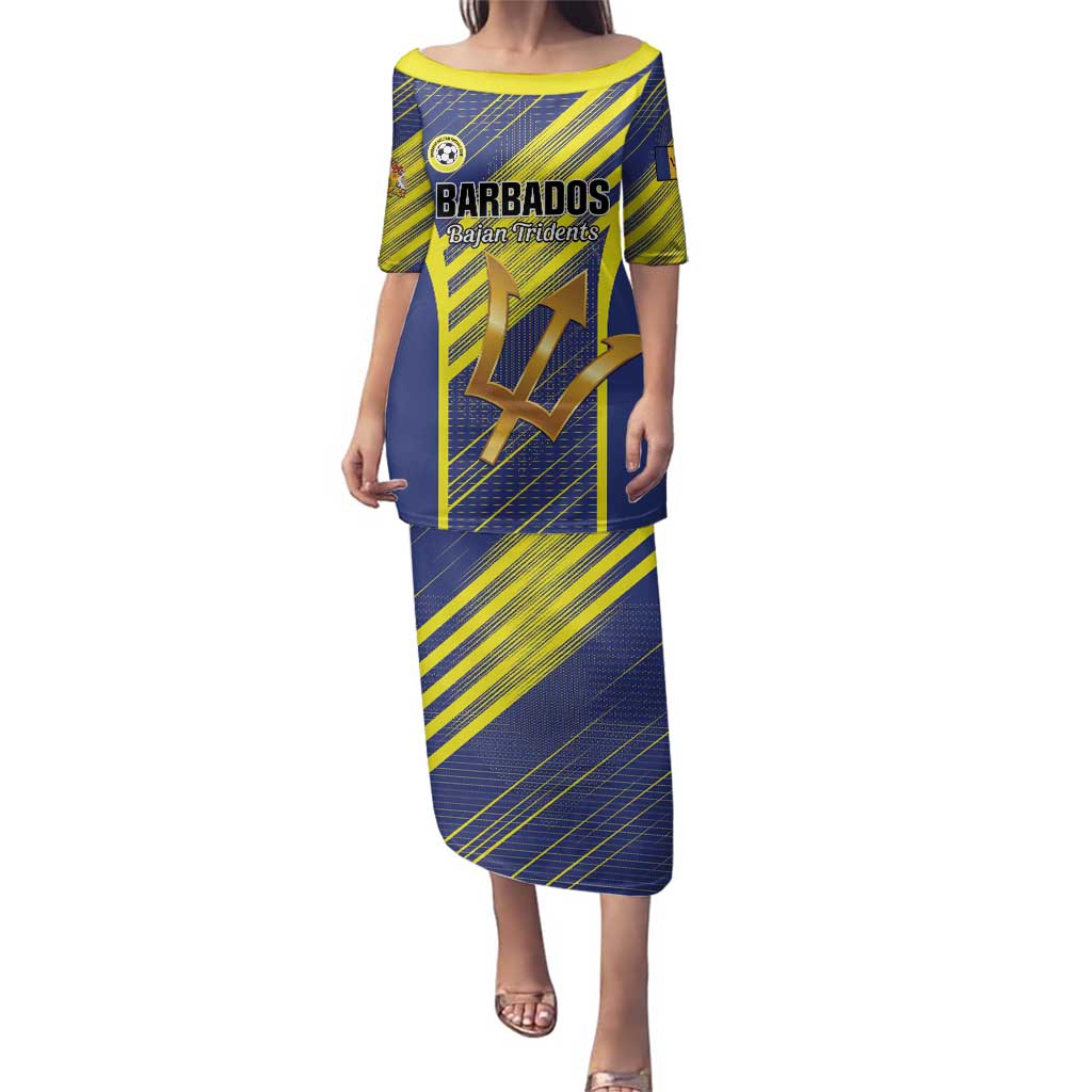 Custom Barbados Football Family Matching Puletasi and Hawaiian Shirt Go Champions Bajan Tridents