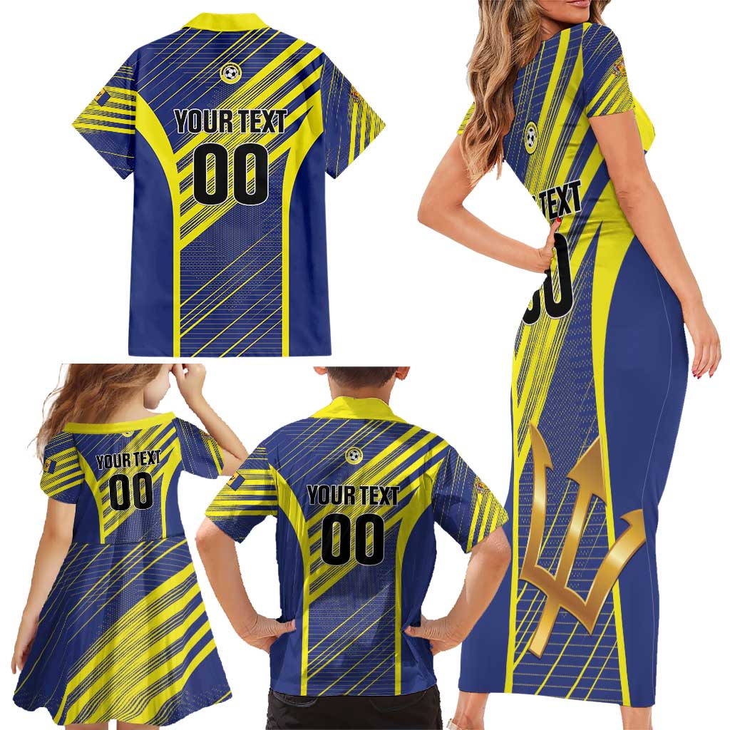 Custom Barbados Football Family Matching Short Sleeve Bodycon Dress and Hawaiian Shirt Go Champions Bajan Tridents