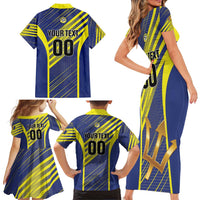 Custom Barbados Football Family Matching Short Sleeve Bodycon Dress and Hawaiian Shirt Go Champions Bajan Tridents