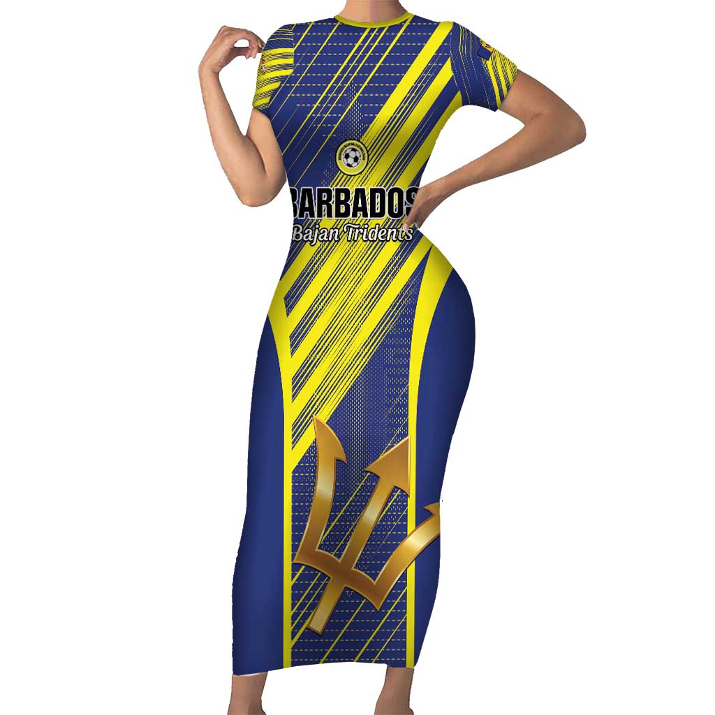 Custom Barbados Football Family Matching Short Sleeve Bodycon Dress and Hawaiian Shirt Go Champions Bajan Tridents