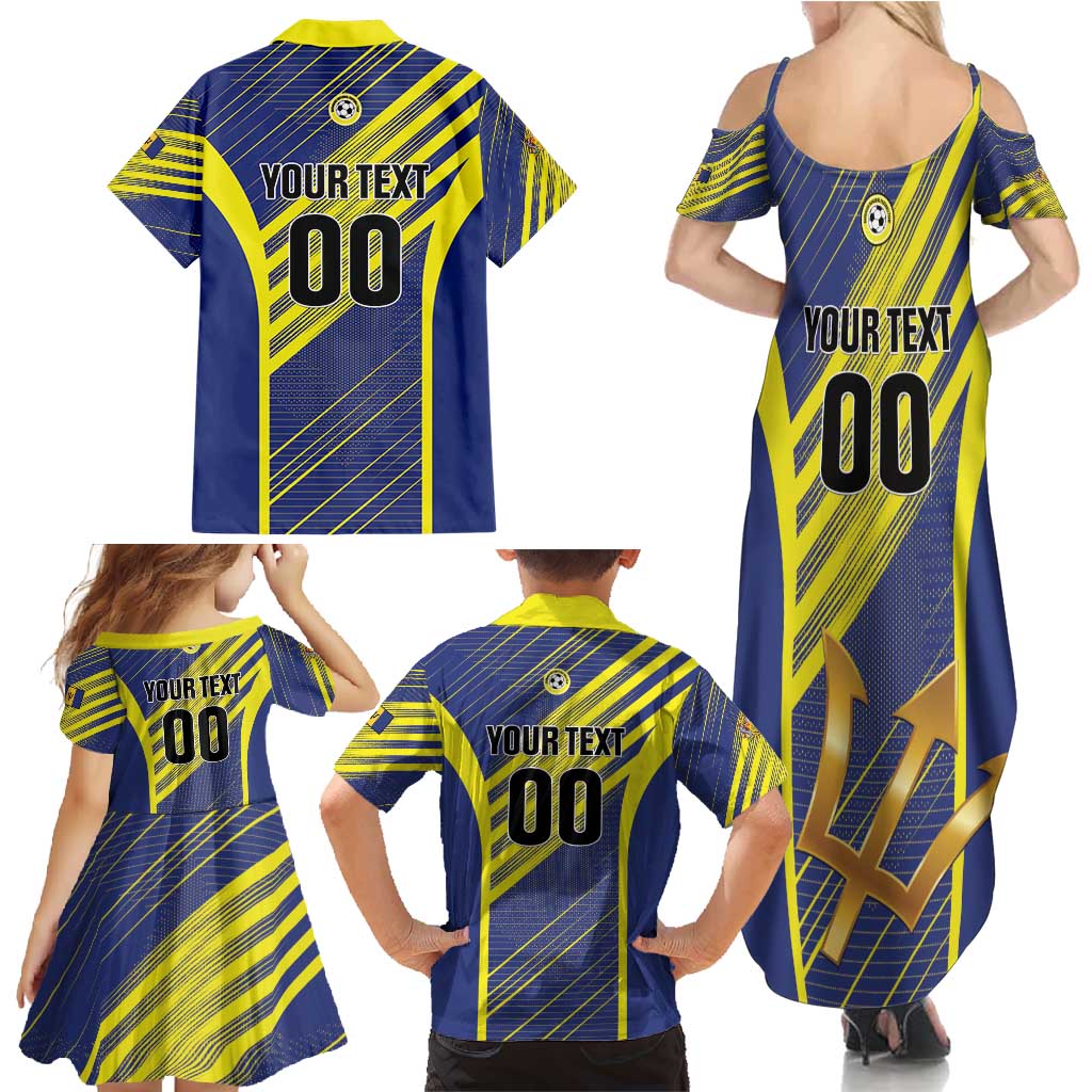 Custom Barbados Football Family Matching Summer Maxi Dress and Hawaiian Shirt Go Champions Bajan Tridents