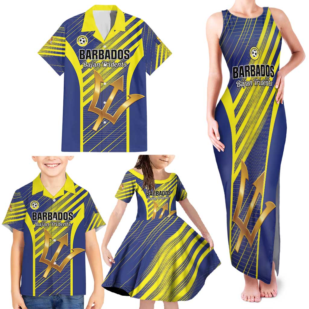 Custom Barbados Football Family Matching Tank Maxi Dress and Hawaiian Shirt Go Champions Bajan Tridents