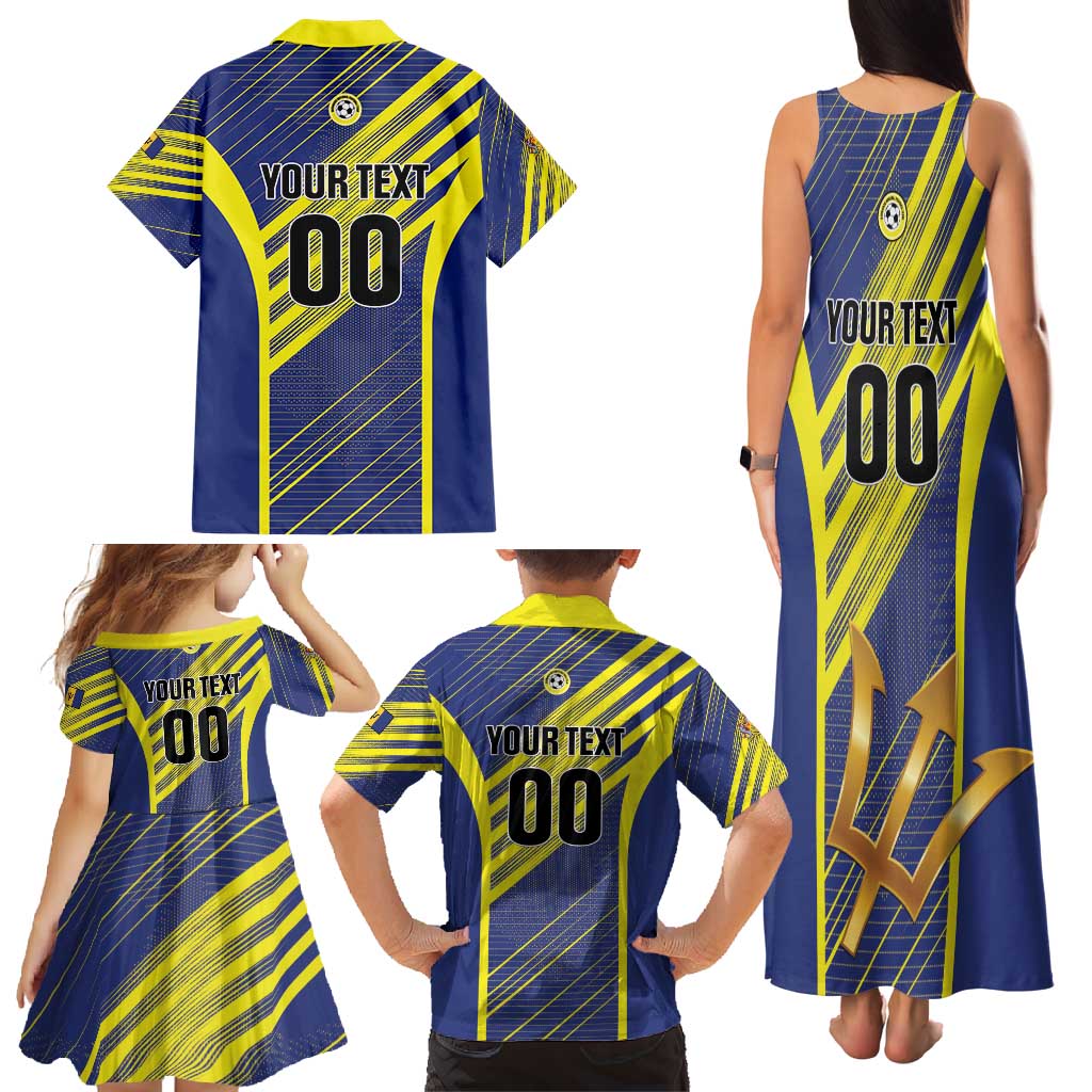 Custom Barbados Football Family Matching Tank Maxi Dress and Hawaiian Shirt Go Champions Bajan Tridents