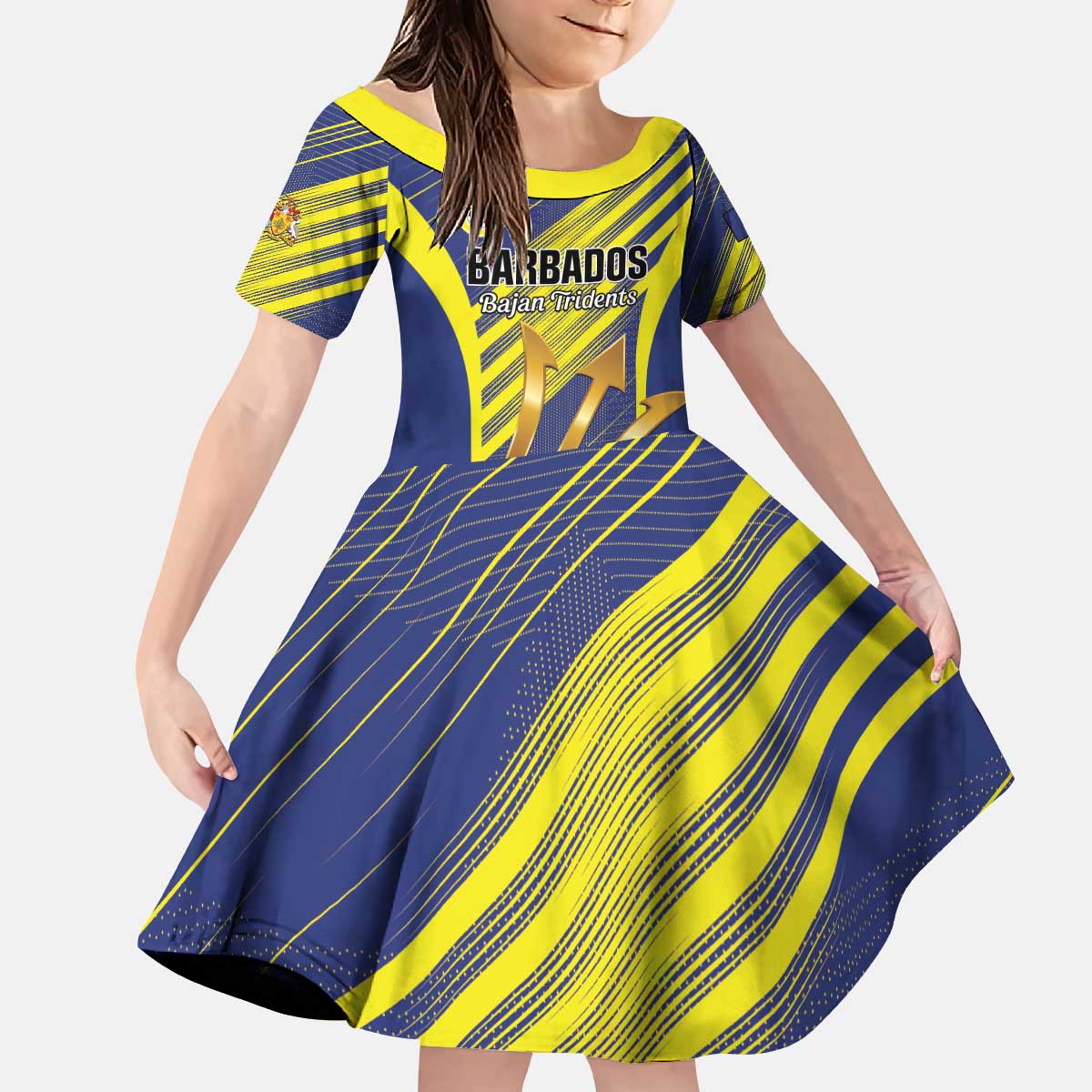 Custom Barbados Football Kid Short Sleeve Dress Go Champions Bajan Tridents