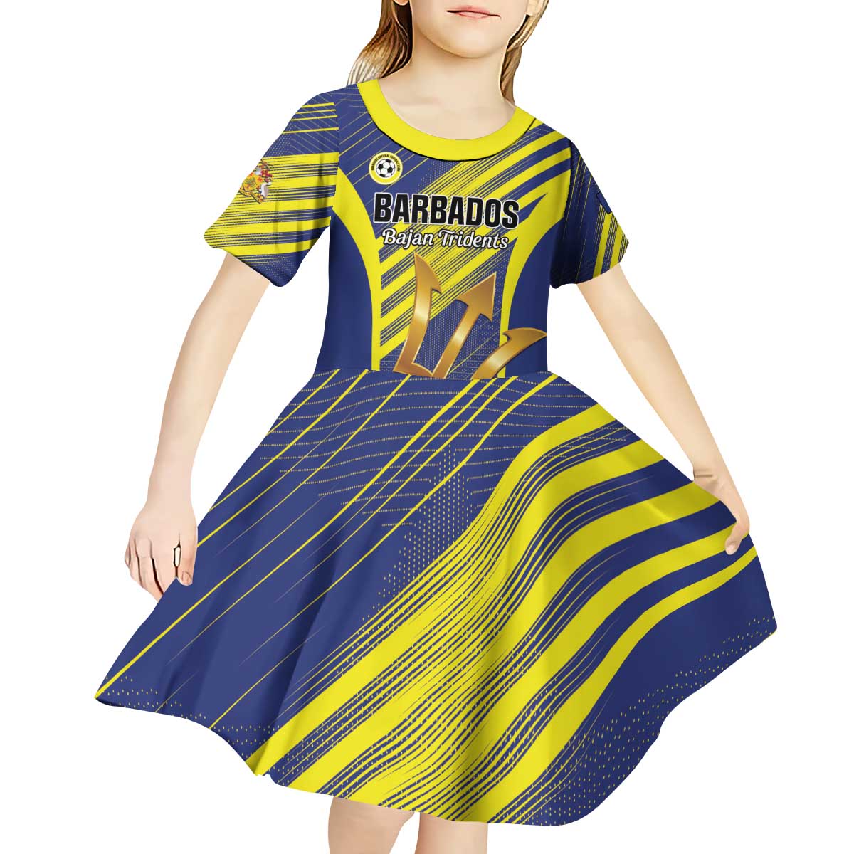 Custom Barbados Football Kid Short Sleeve Dress Go Champions Bajan Tridents
