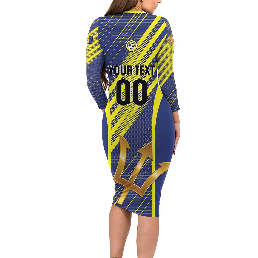 Custom Barbados Football Long Sleeve Bodycon Dress Go Champions Bajan Tridents