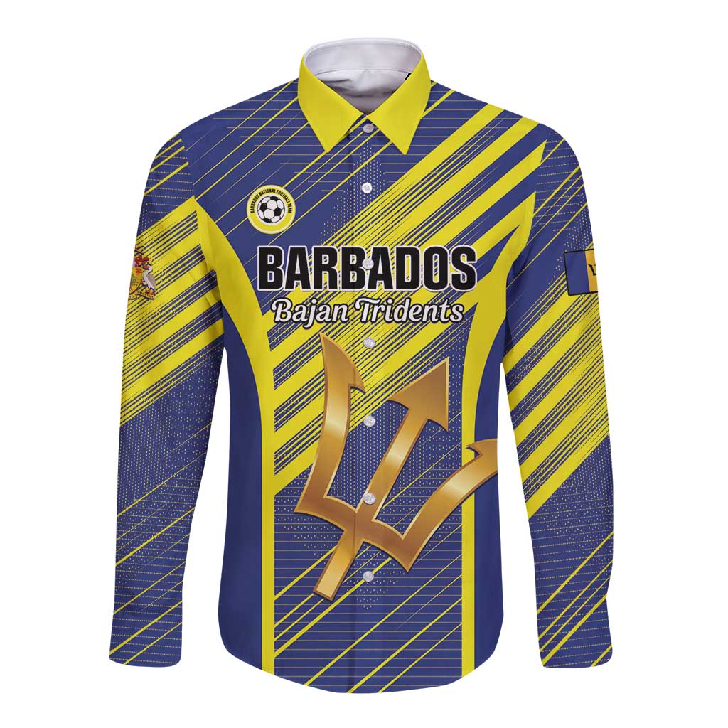 Custom Barbados Football Long Sleeve Button Shirt Go Champions Bajan Tridents