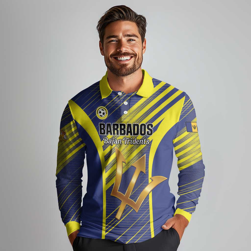 Custom Barbados Football Long Sleeve Polo Shirt Go Champions Bajan Tridents