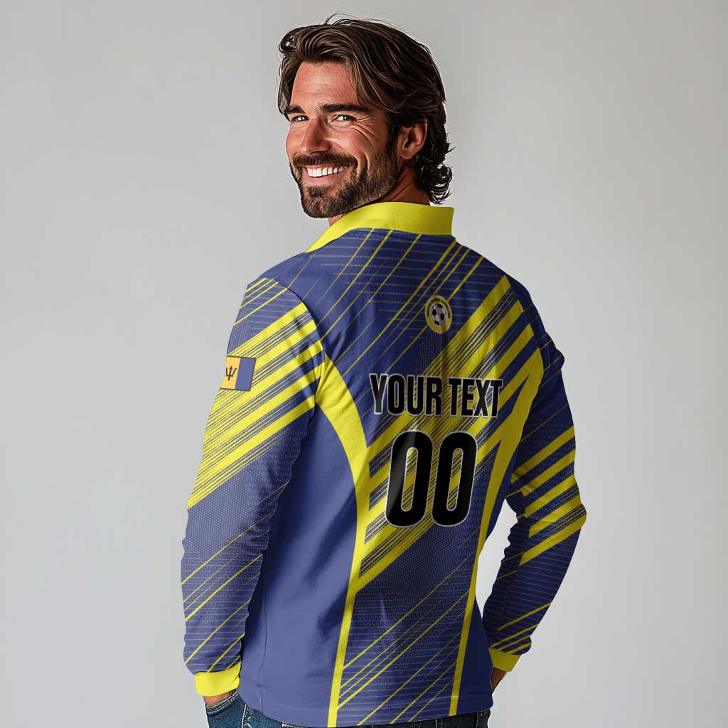 Custom Barbados Football Long Sleeve Polo Shirt Go Champions Bajan Tridents