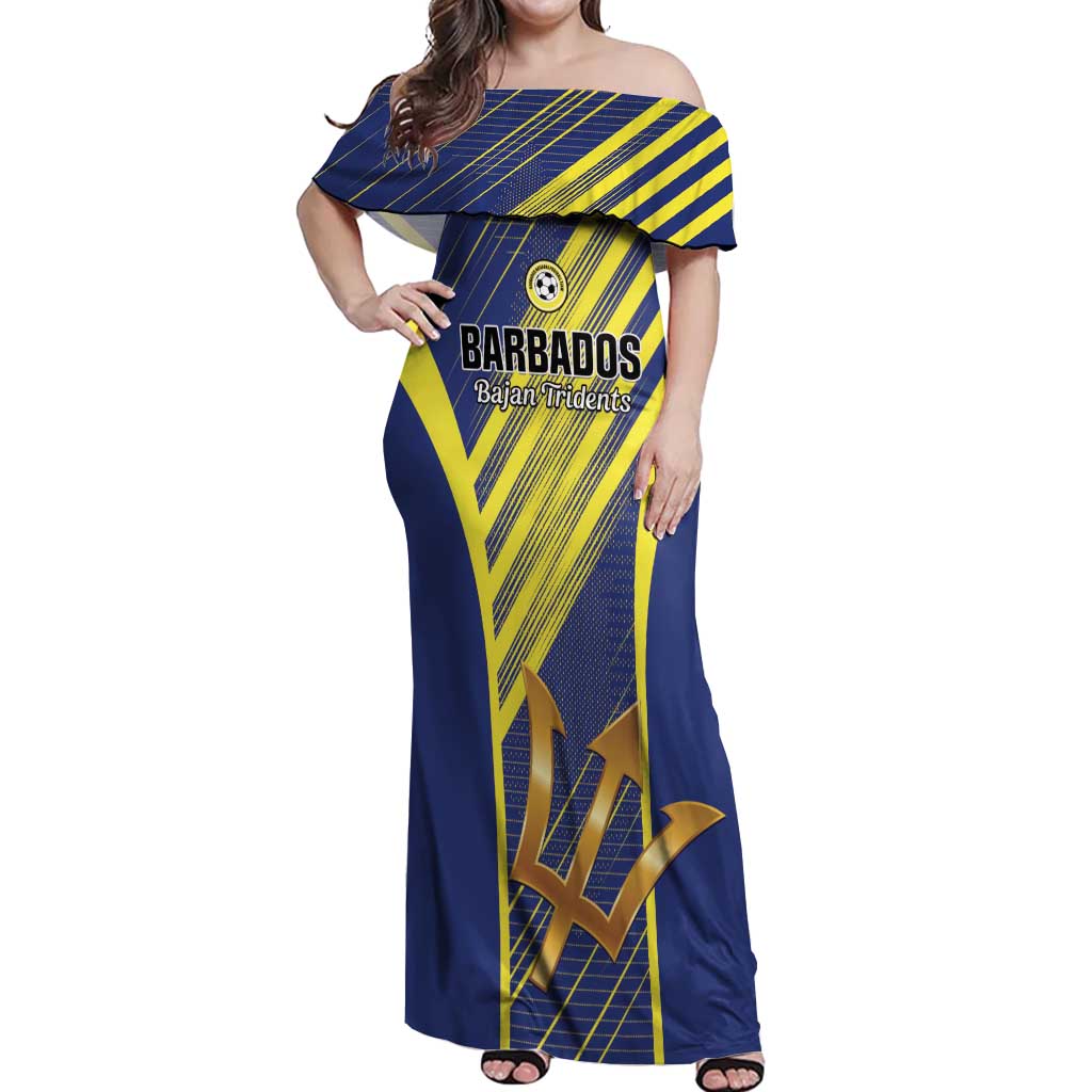 Custom Barbados Football Off Shoulder Maxi Dress Go Champions Bajan Tridents