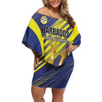 Custom Barbados Football Off Shoulder Short Dress Go Champions Bajan Tridents