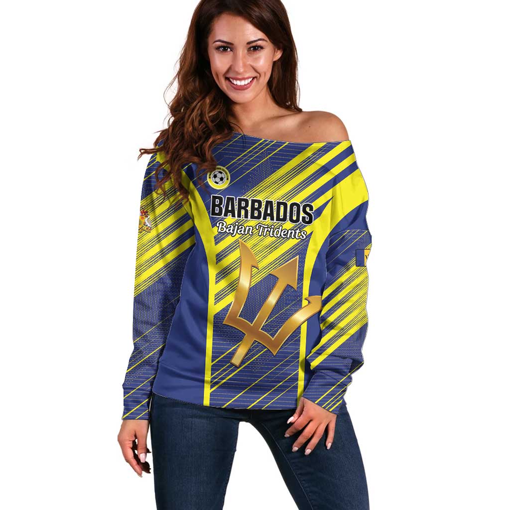 Custom Barbados Football Off Shoulder Sweater Go Champions Bajan Tridents