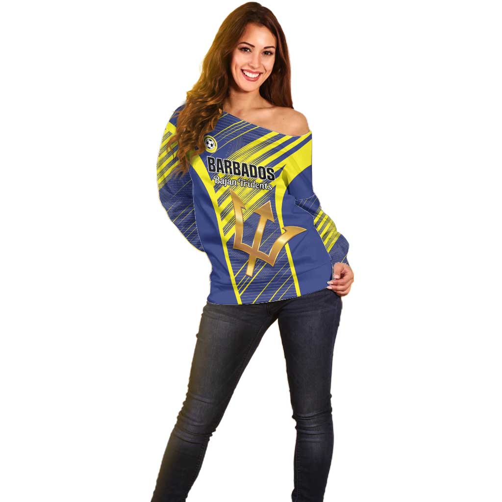 Custom Barbados Football Off Shoulder Sweater Go Champions Bajan Tridents