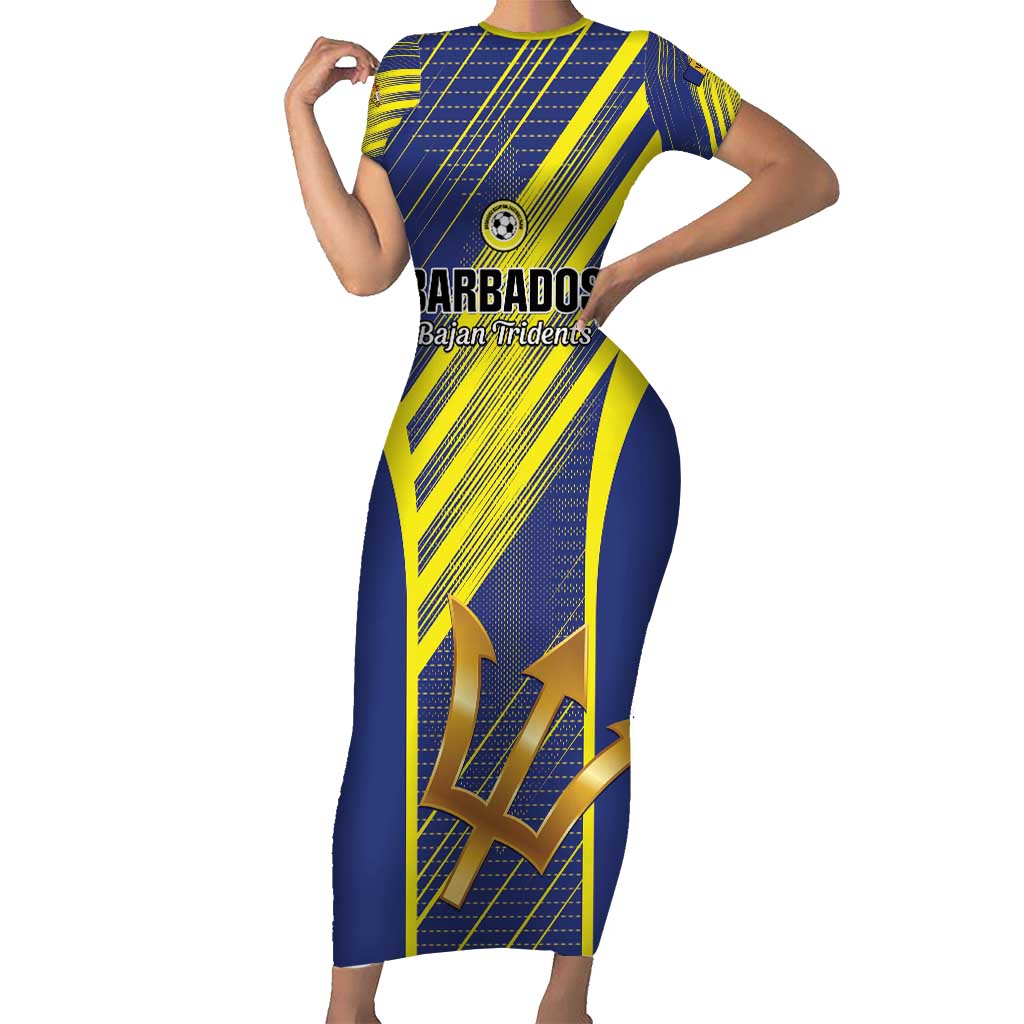 Custom Barbados Football Short Sleeve Bodycon Dress Go Champions Bajan Tridents