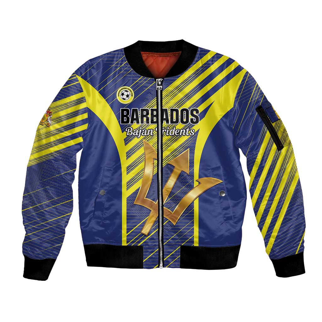 Custom Barbados Football Sleeve Zip Bomber Jacket Go Champions Bajan Tridents