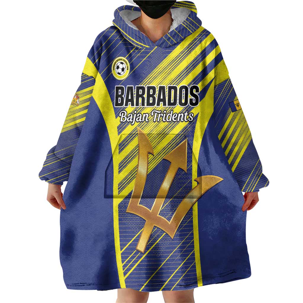 Custom Barbados Football Wearable Blanket Hoodie Go Champions Bajan Tridents