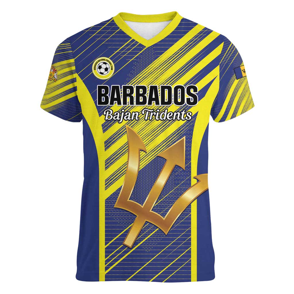 Custom Barbados Football Women V-Neck T-Shirt Go Champions Bajan Tridents