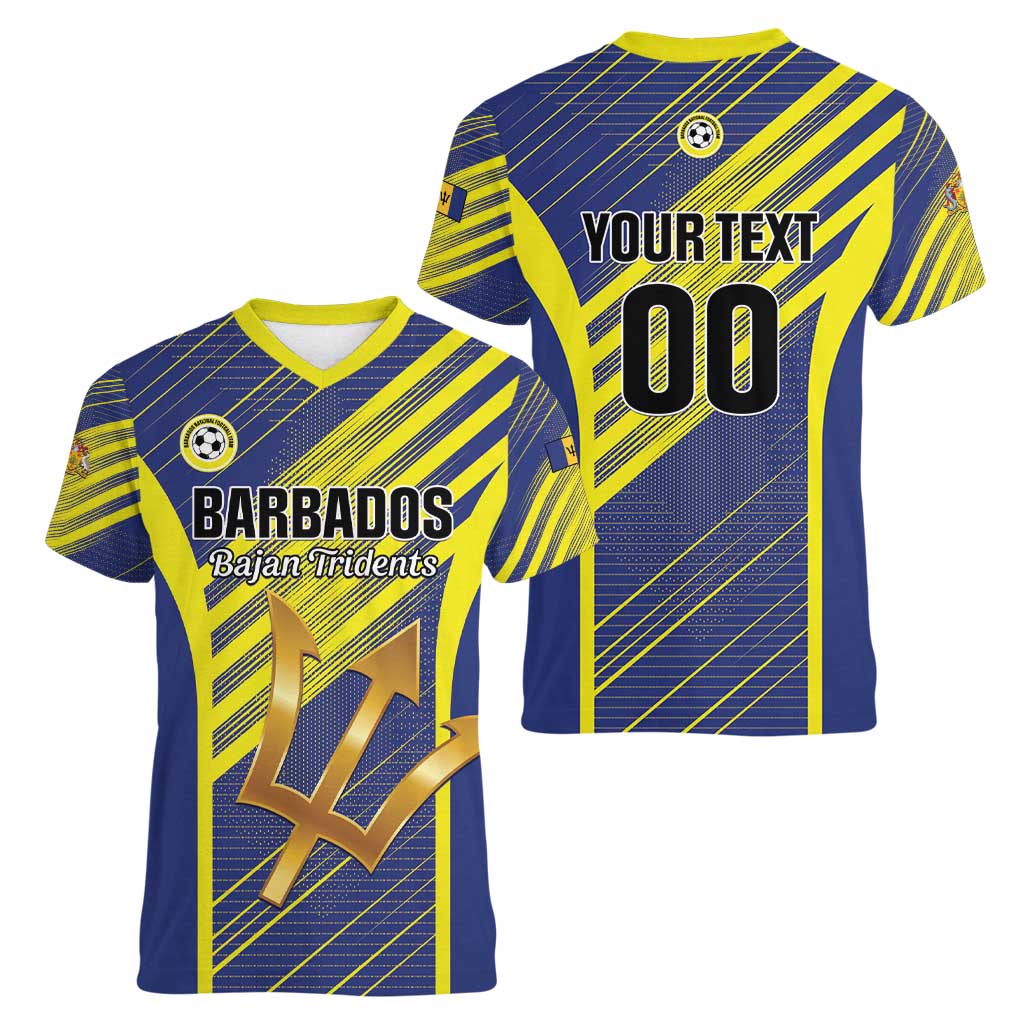 Custom Barbados Football Women V-Neck T-Shirt Go Champions Bajan Tridents