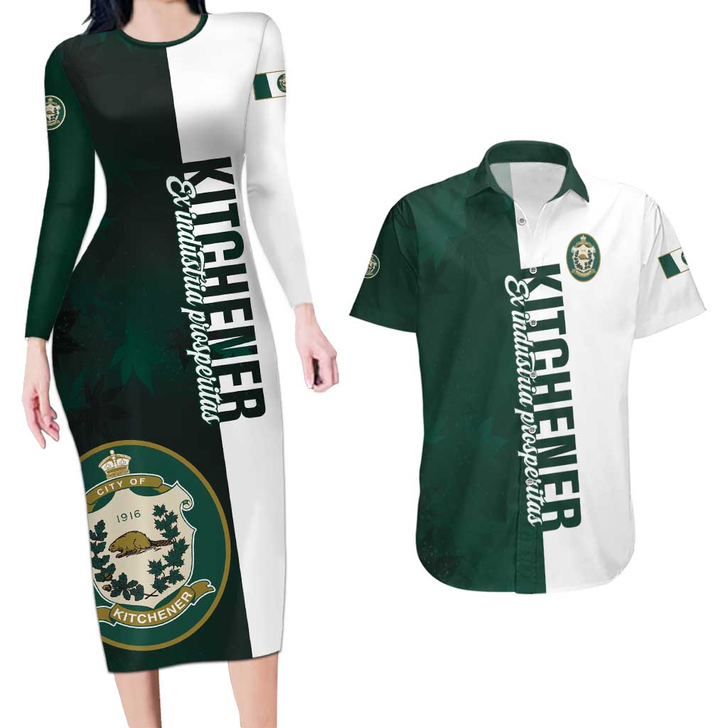 Personalised Canada Kitchener Couples Matching Long Sleeve Bodycon Dress and Hawaiian Shirt Ex Industria Prosperitas