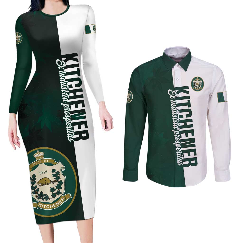 Personalised Canada Kitchener Couples Matching Long Sleeve Bodycon Dress and Long Sleeve Button Shirt Ex Industria Prosperitas