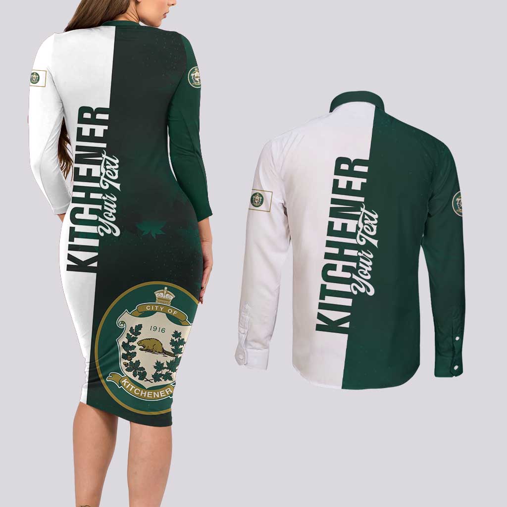 Personalised Canada Kitchener Couples Matching Long Sleeve Bodycon Dress and Long Sleeve Button Shirt Ex Industria Prosperitas