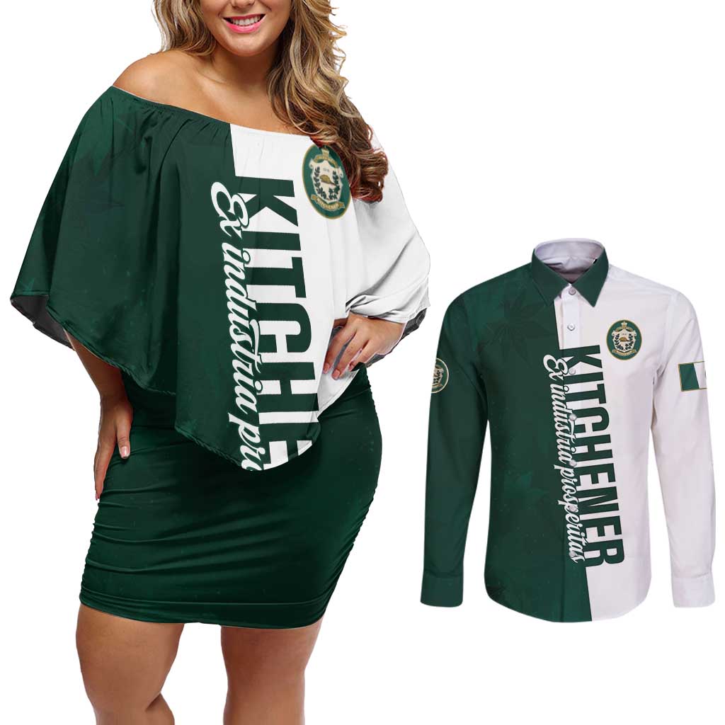 Personalised Canada Kitchener Couples Matching Off Shoulder Short Dress and Long Sleeve Button Shirt Ex Industria Prosperitas