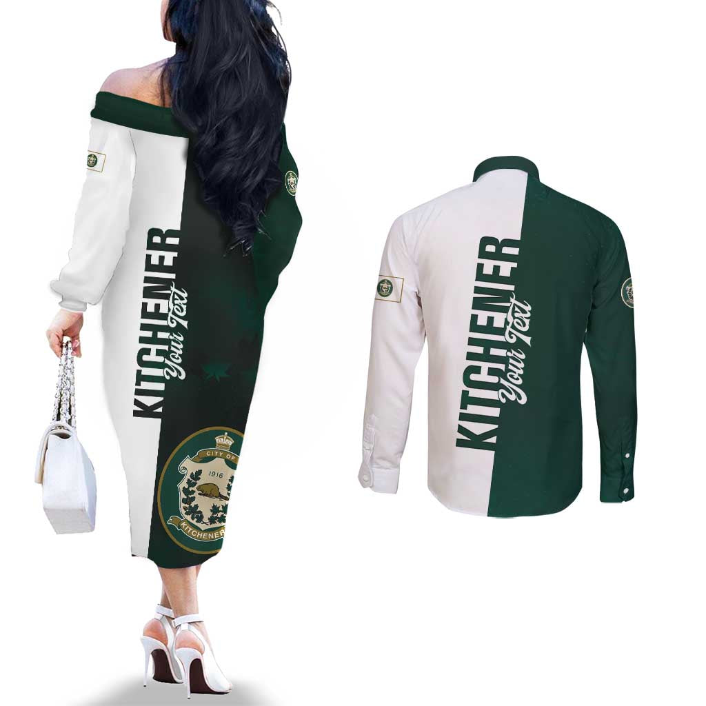 Personalised Canada Kitchener Couples Matching Off The Shoulder Long Sleeve Dress and Long Sleeve Button Shirt Ex Industria Prosperitas