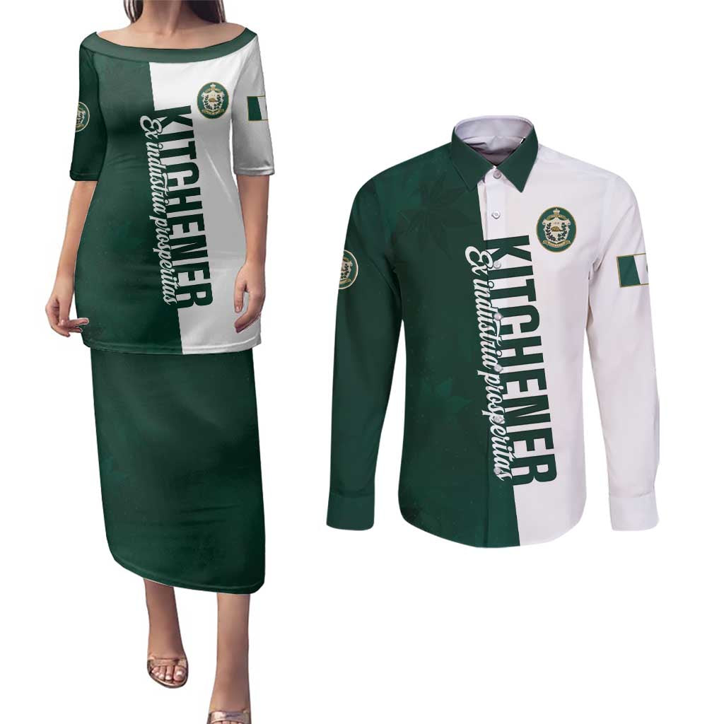 Personalised Canada Kitchener Couples Matching Puletasi and Long Sleeve Button Shirt Ex Industria Prosperitas