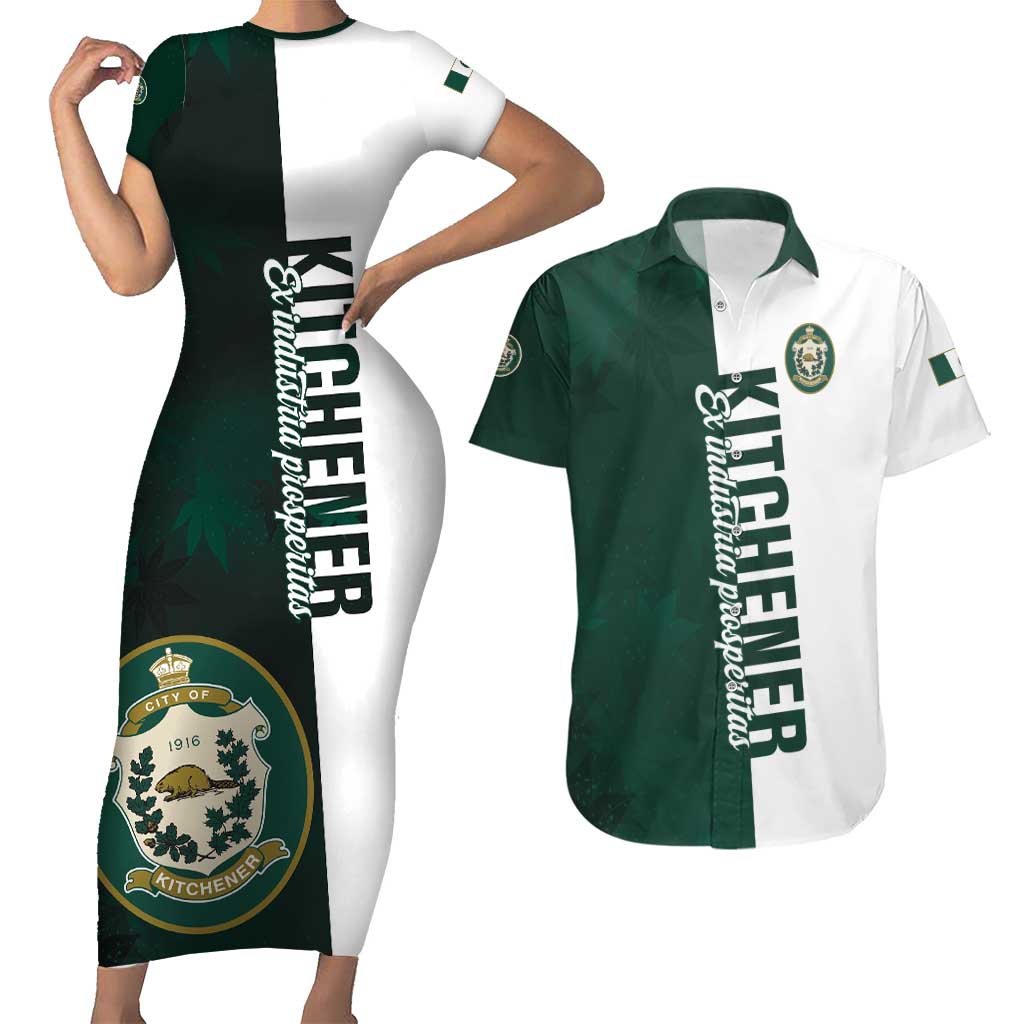 Personalised Canada Kitchener Couples Matching Short Sleeve Bodycon Dress and Hawaiian Shirt Ex Industria Prosperitas