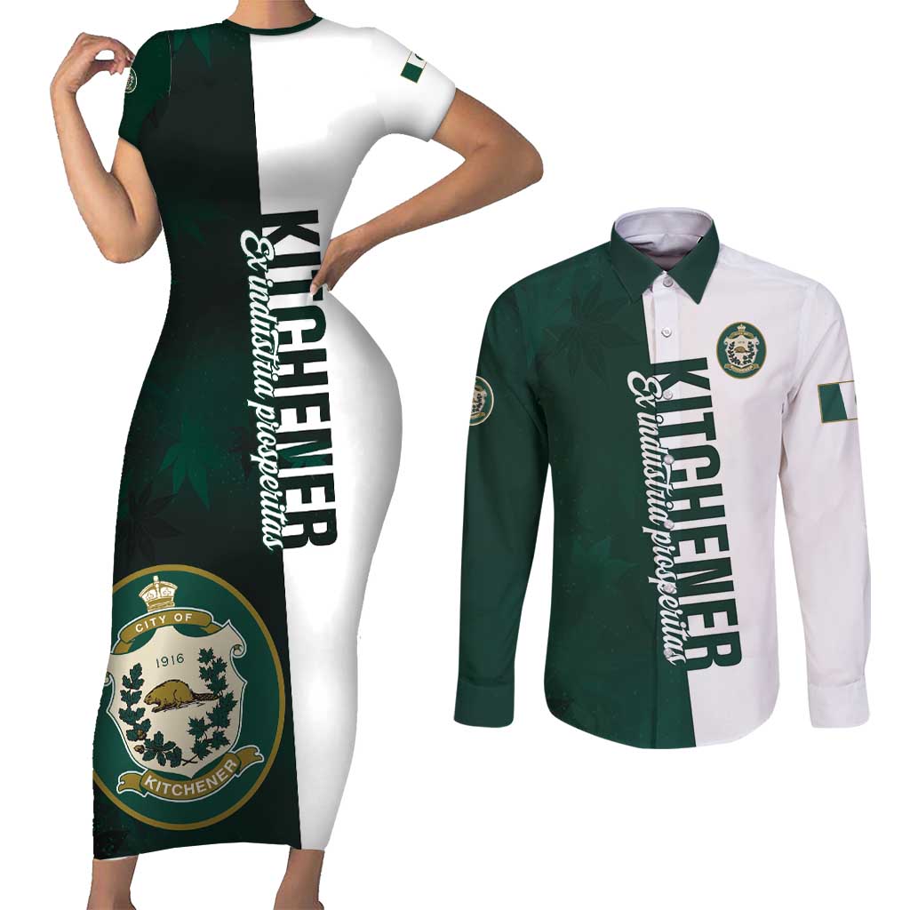 Personalised Canada Kitchener Couples Matching Short Sleeve Bodycon Dress and Long Sleeve Button Shirt Ex Industria Prosperitas