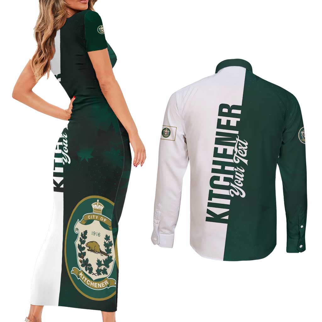 Personalised Canada Kitchener Couples Matching Short Sleeve Bodycon Dress and Long Sleeve Button Shirt Ex Industria Prosperitas