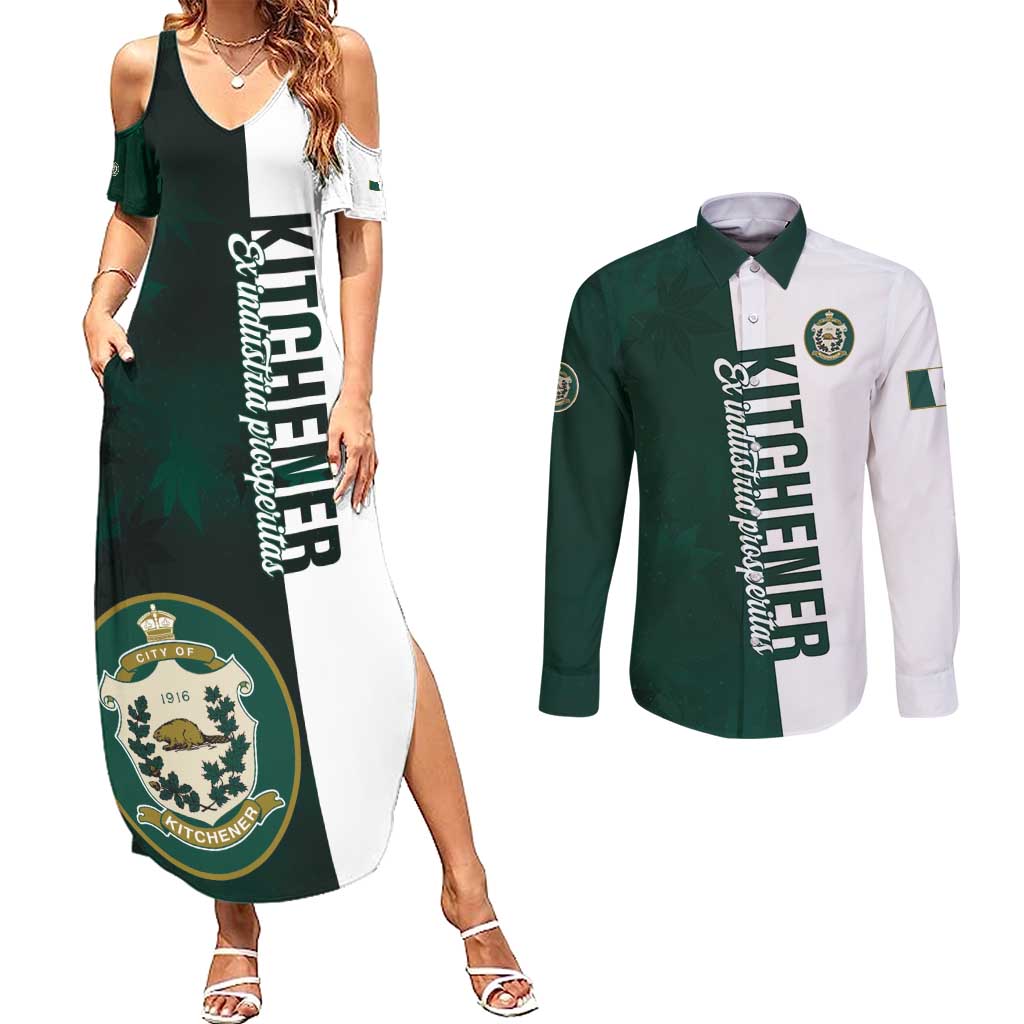 Personalised Canada Kitchener Couples Matching Summer Maxi Dress and Long Sleeve Button Shirt Ex Industria Prosperitas