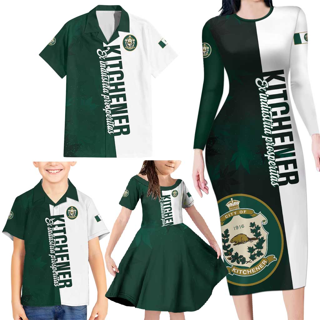 Personalised Canada Kitchener Family Matching Long Sleeve Bodycon Dress and Hawaiian Shirt Ex Industria Prosperitas