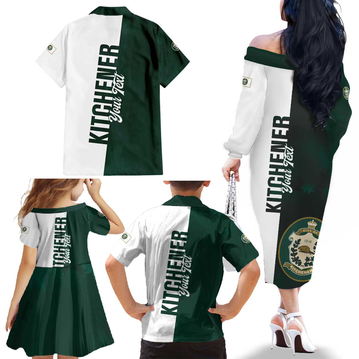 Personalised Canada Kitchener Family Matching Off The Shoulder Long Sleeve Dress and Hawaiian Shirt Ex Industria Prosperitas