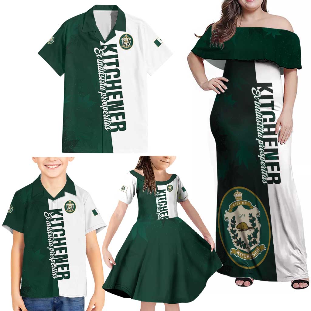 Personalised Canada Kitchener Family Matching Off Shoulder Maxi Dress and Hawaiian Shirt Ex Industria Prosperitas