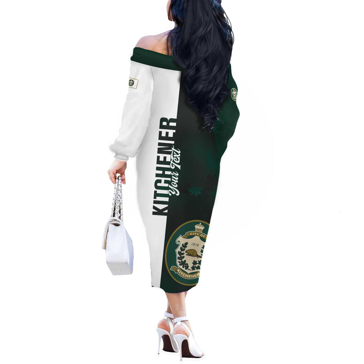 Personalised Canada Kitchener Off The Shoulder Long Sleeve Dress Ex Industria Prosperitas