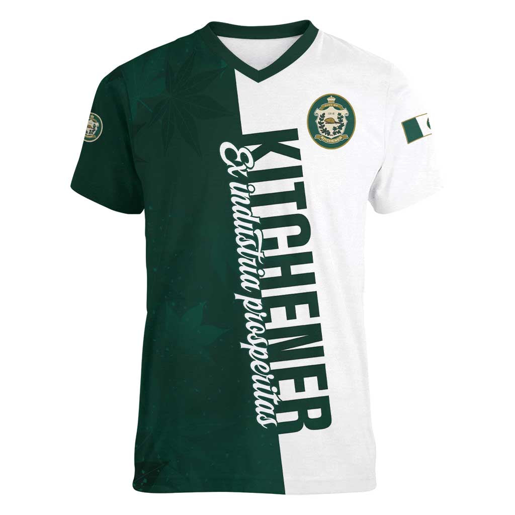 Personalised Canada Kitchener Women V-Neck T-Shirt Ex Industria Prosperitas