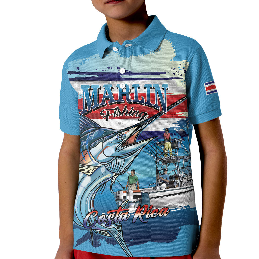 Personalized Costa Rica Blue Marlin Fishing Kid Polo Shirt 2026 Season