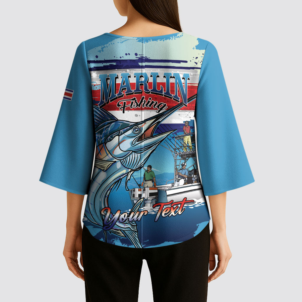 Personalized Costa Rica Blue Marlin Fishing Kimono Sleeve Blouse 2026 Season