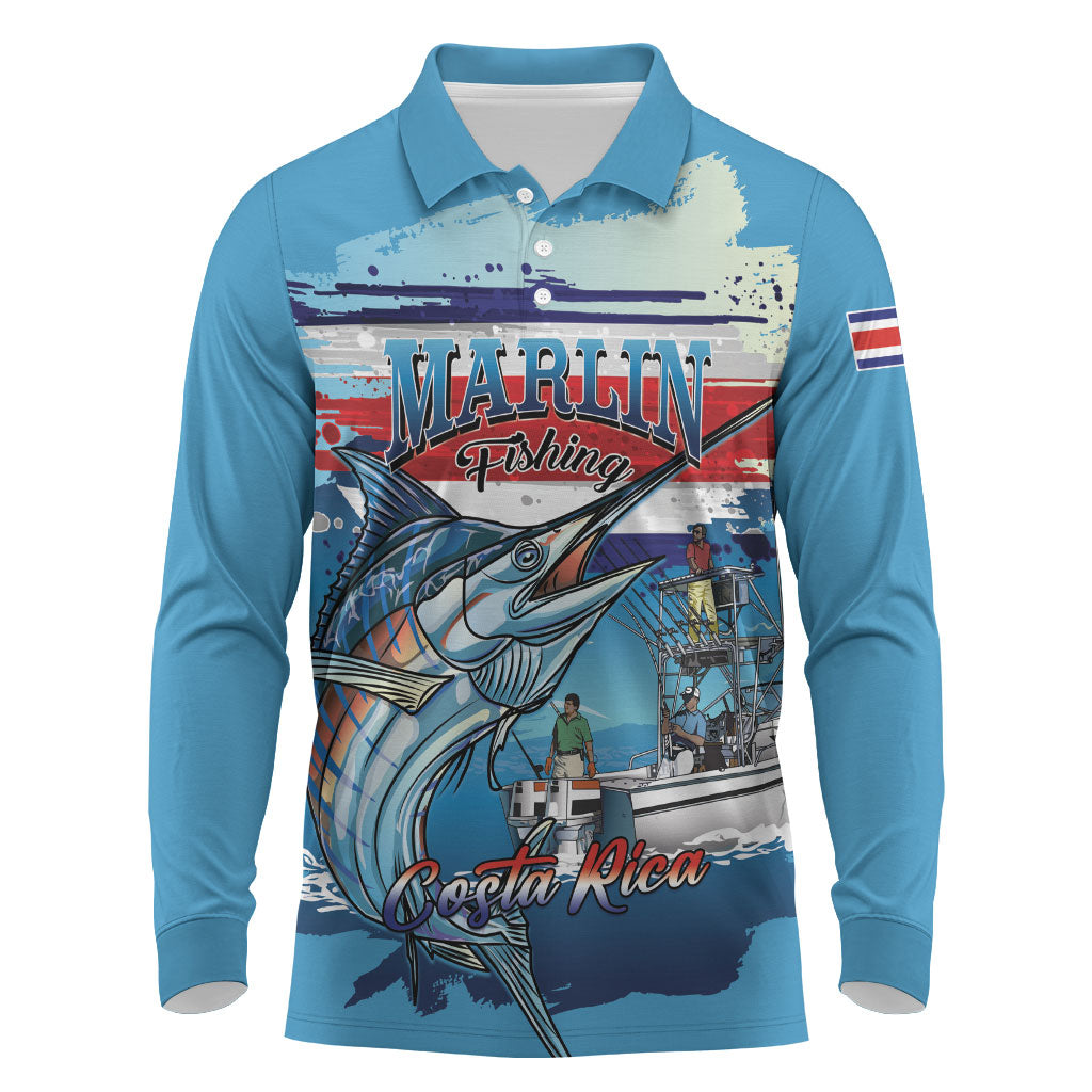 Personalized Costa Rica Blue Marlin Fishing Long Sleeve Polo Shirt 2026 Season