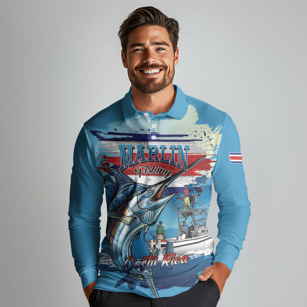 Personalized Costa Rica Blue Marlin Fishing Long Sleeve Polo Shirt 2026 Season