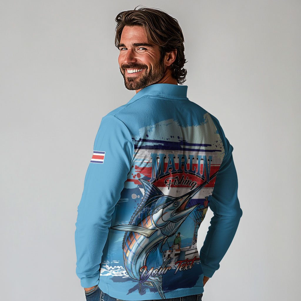 Personalized Costa Rica Blue Marlin Fishing Long Sleeve Polo Shirt 2026 Season