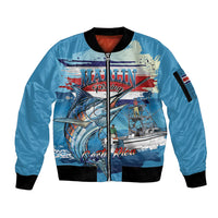 Personalized Costa Rica Blue Marlin Fishing Sleeve Zip Bomber Jacket 2026 Season