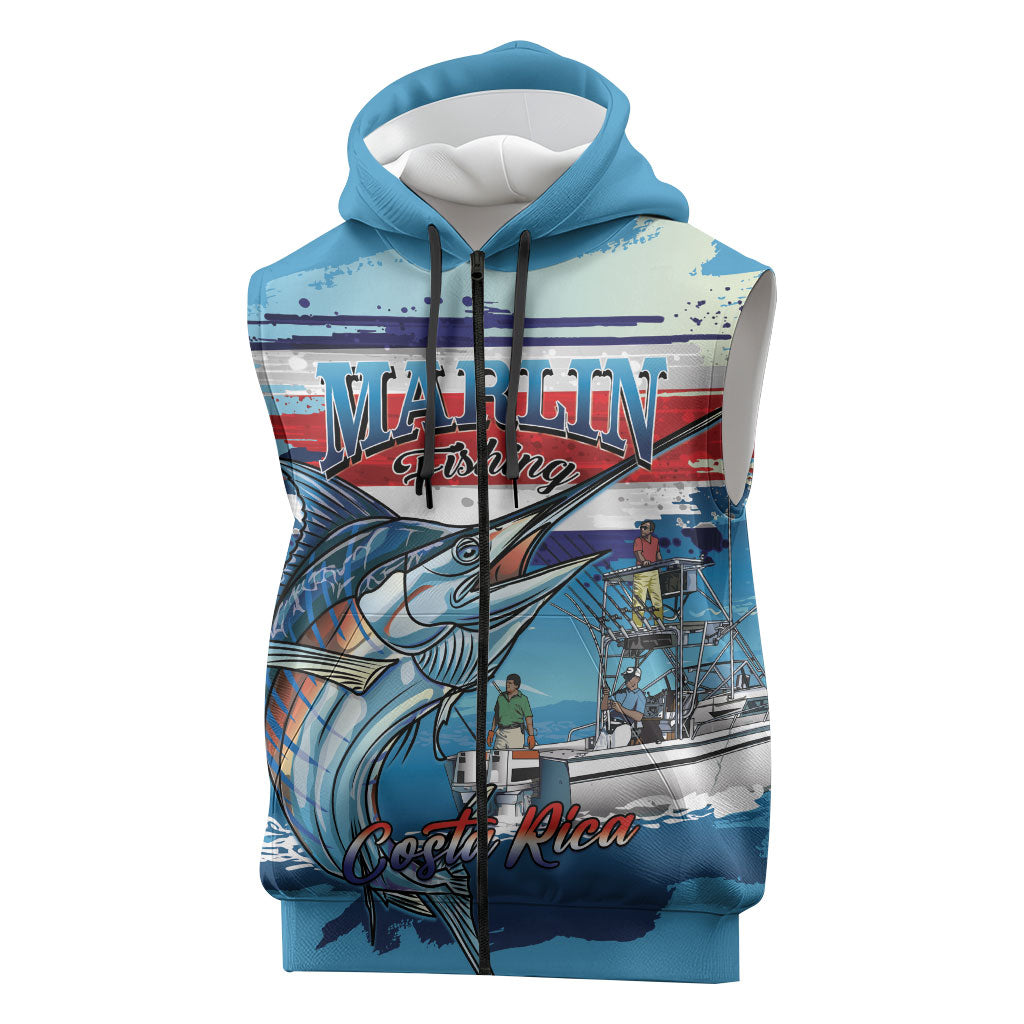 Personalized Costa Rica Blue Marlin Fishing Sleeveless Zip Hoodie 2026 Season