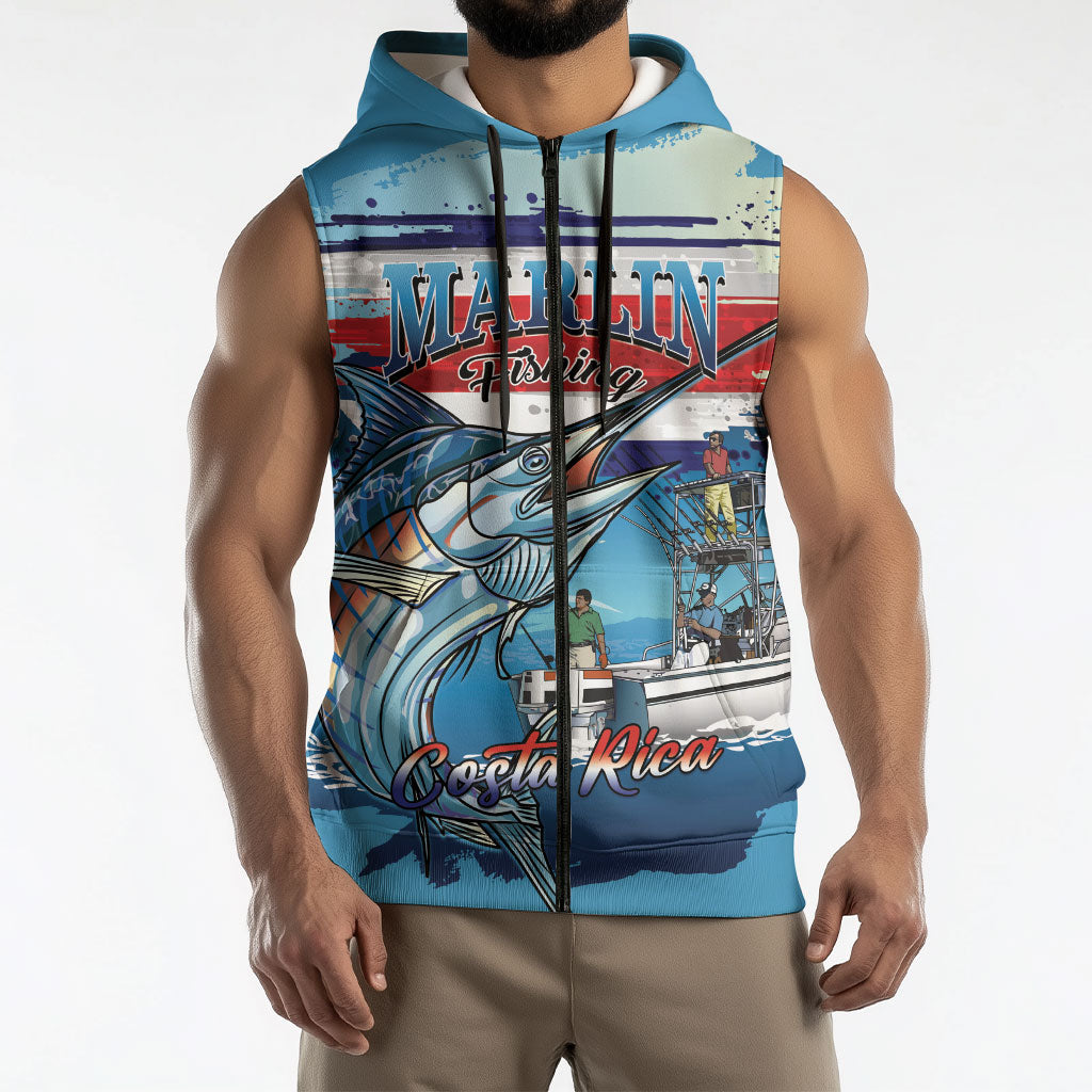 Personalized Costa Rica Blue Marlin Fishing Sleeveless Zip Hoodie 2026 Season